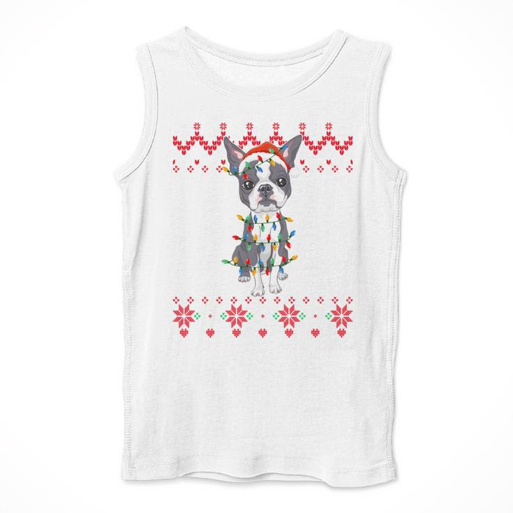 Boston Terrier Dog Santa Hat Men Kids Ugly Christmas Light Men Tank Top, Boston Terrier Christmas Gifts, funny design
