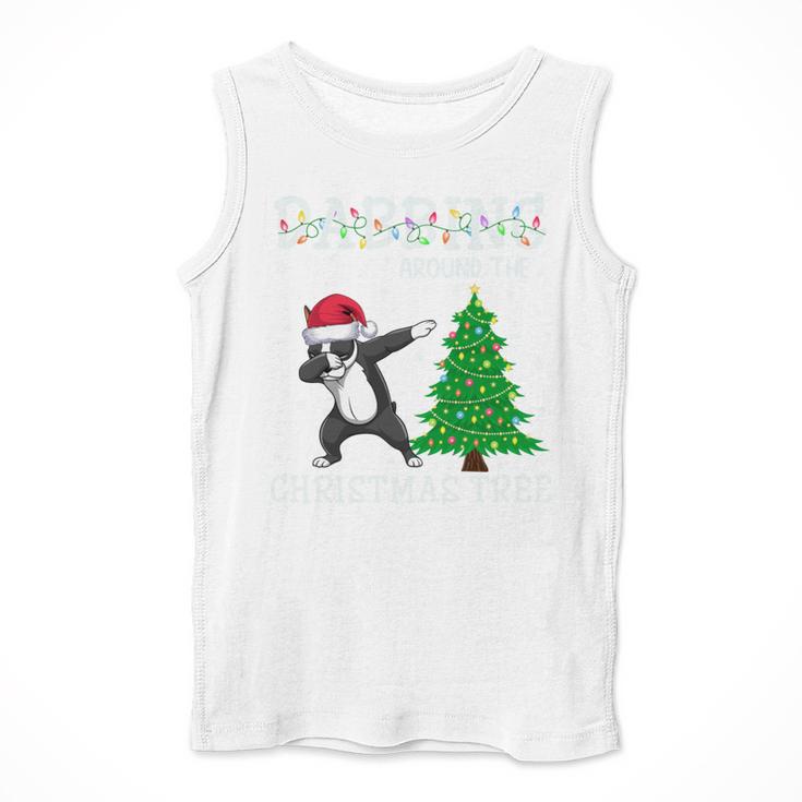 Boston Terrier Santa Hat Dabbing Around The Christmas Tree Men Tank Top, Boston Terrier Christmas Gifts, funny design
