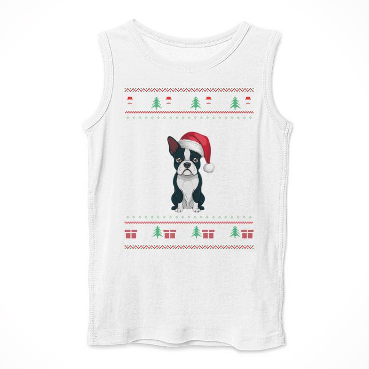 Boston Terrier Wearing Santa Hat Ugly Xmas Dog Lovers Men Tank Top, funny design