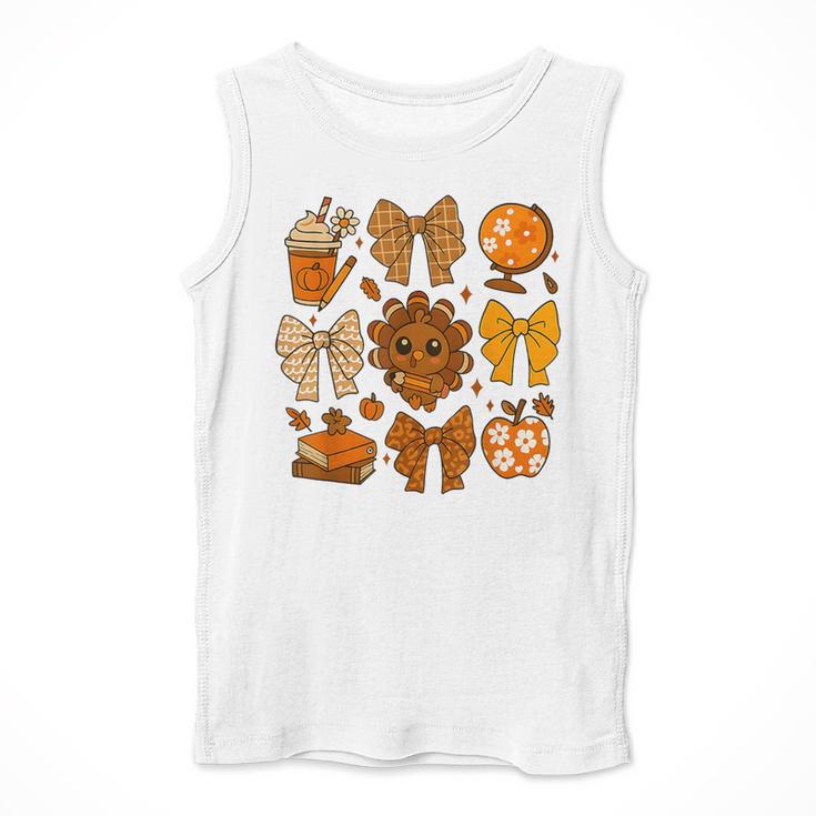 Coquette Teach Teacher Bows Thanksgiving Turkey Fall Autumn Men Tank Top, funny design