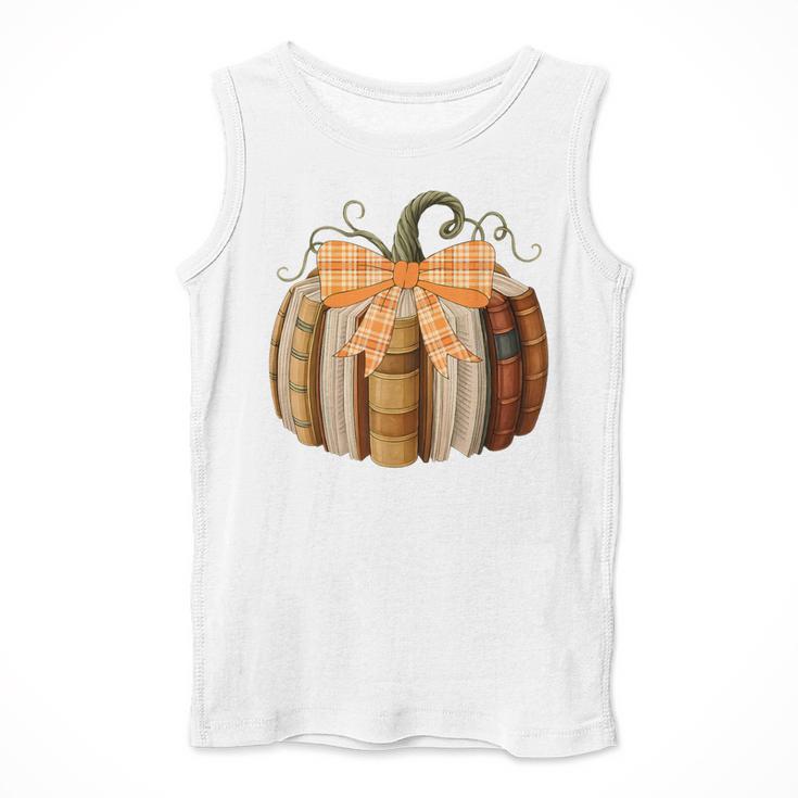 Fall Book Pumpkin Halloween Teacher Librarian Thanksgiving Men Tank Top, funny design