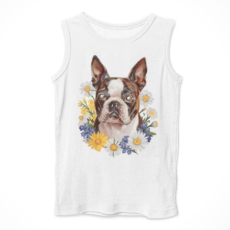 Floral Boston Terrier Men Tank Top, funny design