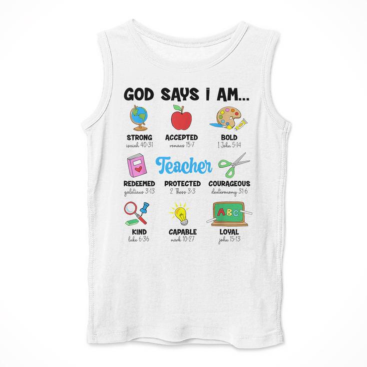 God Says Im Teacher Christian Back To School Religious Men Tank Top, funny design