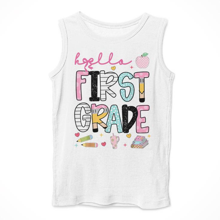 Hello First Grade Teacher Coquette Pencil Bow Back To School Men Tank Top, First Grade Teacher Gifts, funny design Hello First Grade Teacher Coquette Pencil Bow Back To School Men Tank Top, First Grade Teacher Gifts, funny design
