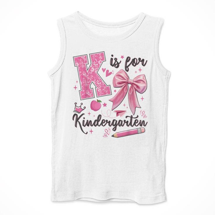 K Is For Kindergarten Teacher Coquette Bow Back To School Men Tank Top, funny design K Is For Kindergarten Teacher Coquette Bow Back To School Men Tank Top, funny design