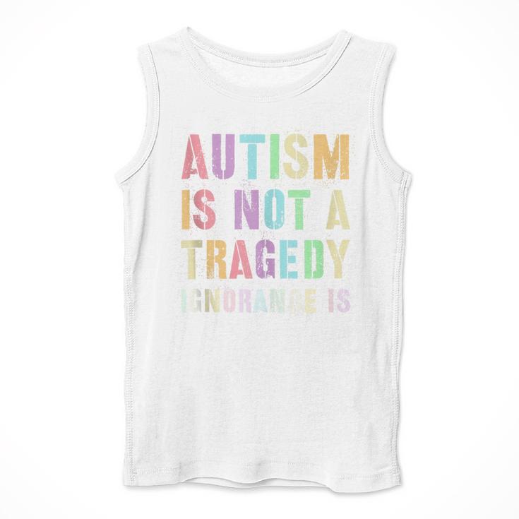 Kids AUTISM IS NOT A TRAGEDY IGNORANCE IS Proud Teacher Crew Men Tank Top, funny design