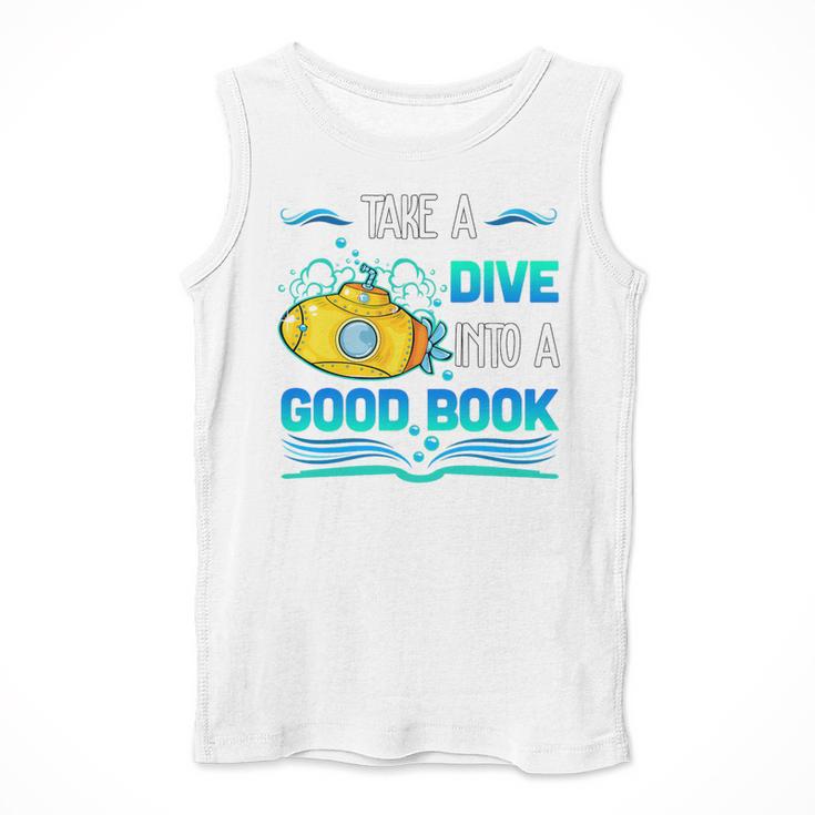 Librarian Teacher Dive Into A Good Book Reading Premium Tri-Blend Men Tank Top, funny design