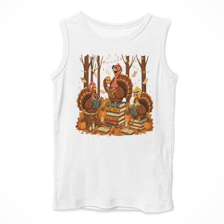 Librarian Turkey Reading Book Fall Thanksgiving Teacher Book Men Tank Top, funny design Librarian Turkey Reading Book Fall Thanksgiving Teacher Book Men Tank Top, funny design