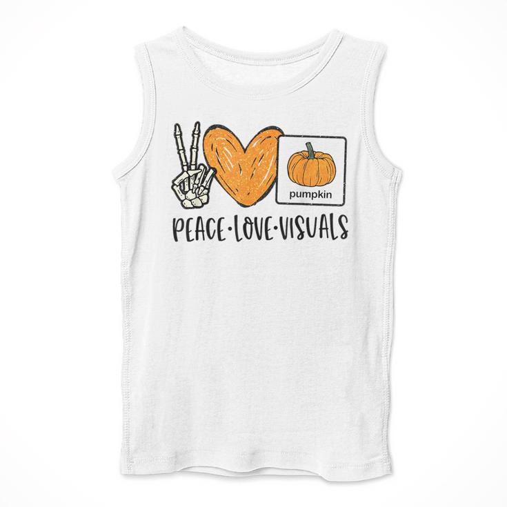 Peace Love Visuals Sped Teacher Pumpkin Skeleton Halloween Men Tank Top, funny design Peace Love Visuals Sped Teacher Pumpkin Skeleton Halloween Men Tank Top, funny design