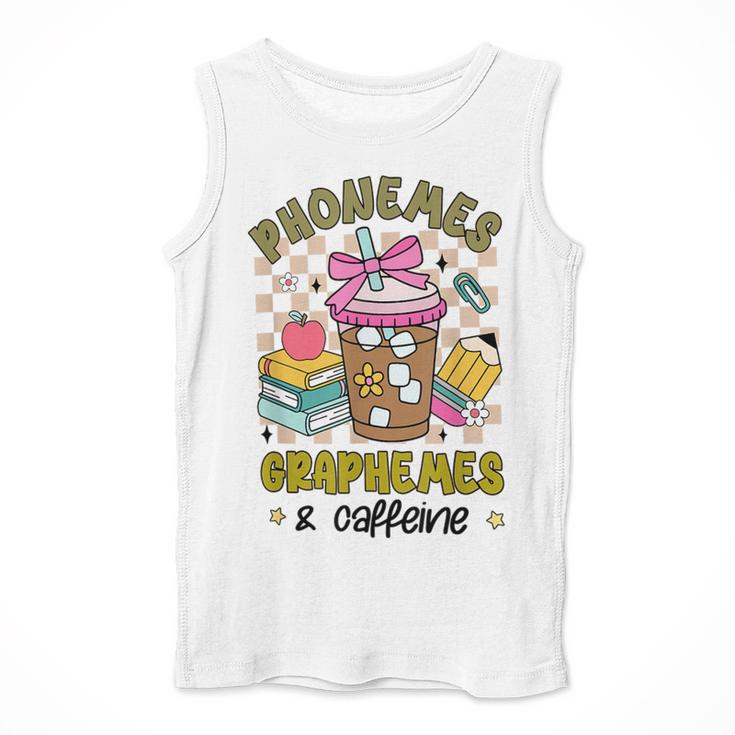 Phonemes Graphemes Caffeine Back To School Reading Teacher Men Tank Top, funny design Phonemes Graphemes Caffeine Back To School Reading Teacher Men Tank Top, funny design