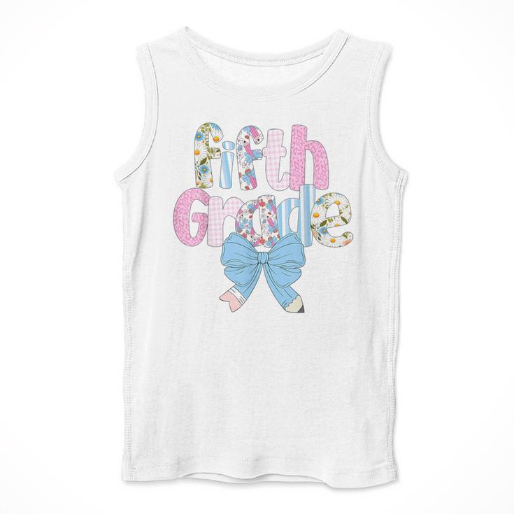 Preppy Fifth Grade Teacher Blue Floral Coquette Pencil Bow Men Tank Top, funny design Preppy Fifth Grade Teacher Blue Floral Coquette Pencil Bow Men Tank Top, funny design