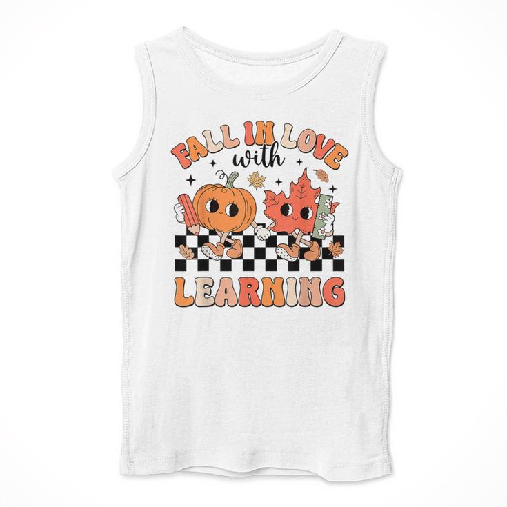 Retro Fall In Love With Learning Autumn Pumpkin Teacher Men Tank Top, funny design Retro Fall In Love With Learning Autumn Pumpkin Teacher Men Tank Top, funny design