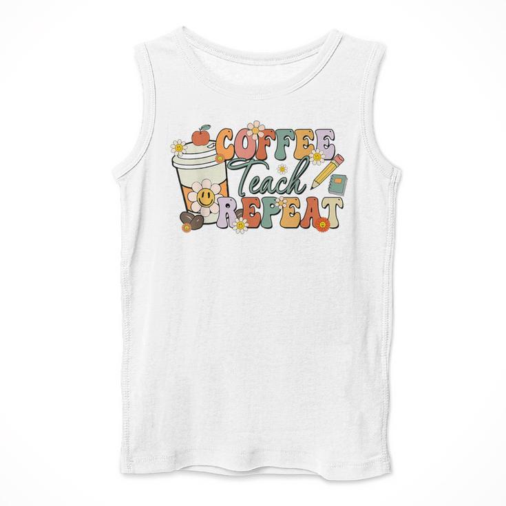 Retro Grovvy Coffee Teach Repeat Teacher Men Tank Top, funny design Retro Grovvy Coffee Teach Repeat Teacher Men Tank Top, funny design