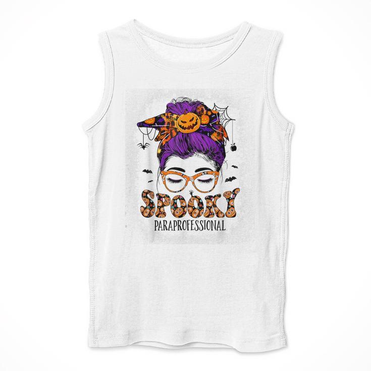Spooky Paraprofessional Life Halloween Messy Bun Teacher For Men Women Men Tank Top, funny design