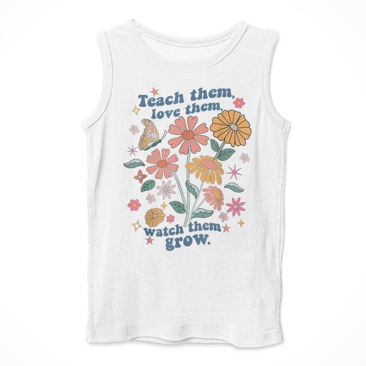 Teach Them Love Them Watch Them Grow Retro Teacher Floral Men Tank Top, funny design Teach Them Love Them Watch Them Grow Retro Teacher Floral Men Tank Top, funny design