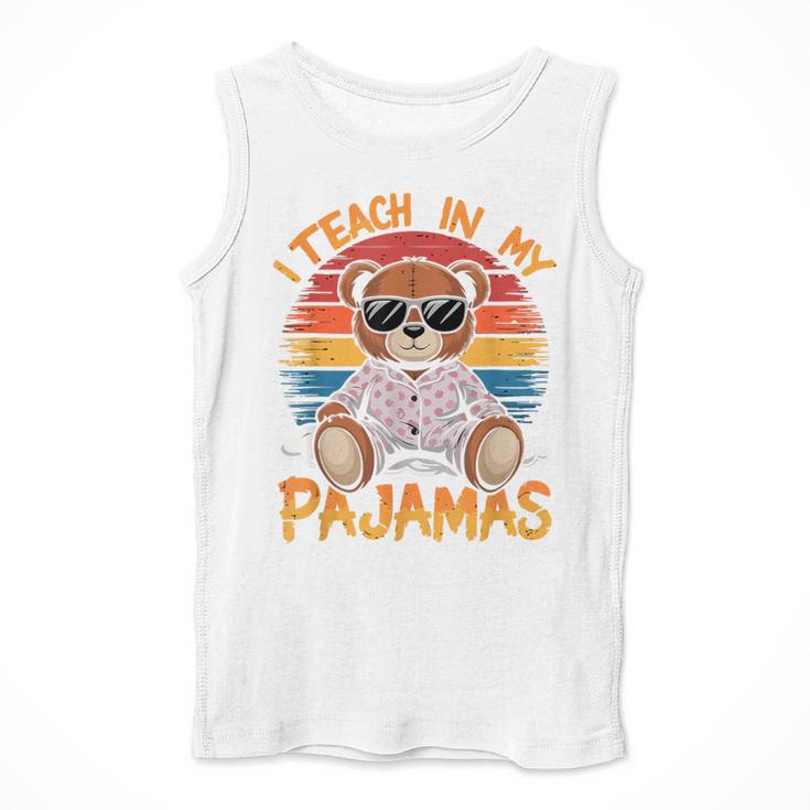 I Teach In My Pajamas Teacher Sunset Bear Retro Men Tank Top, funny design