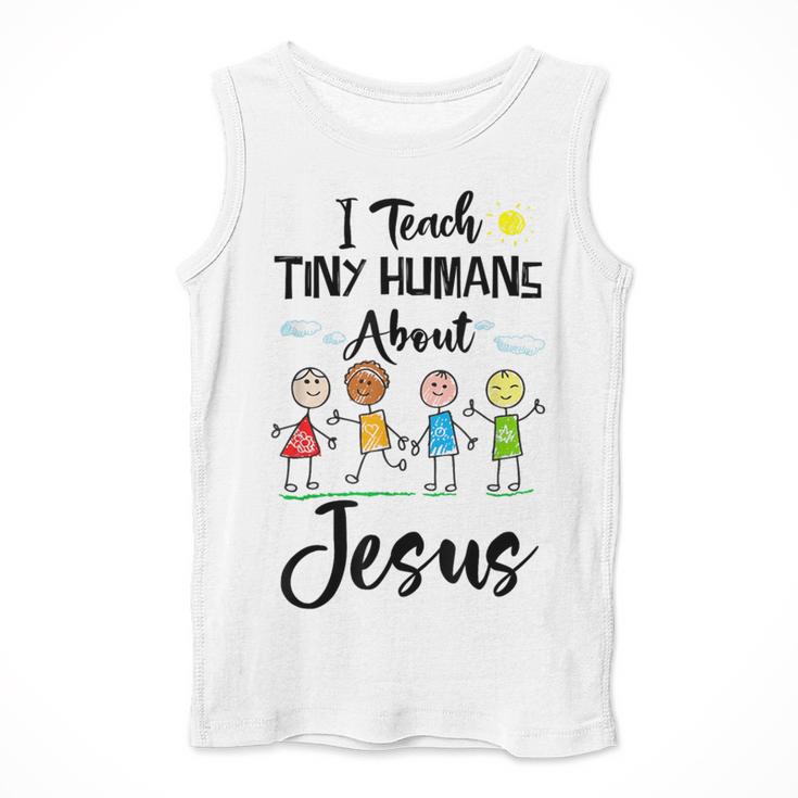 I Teach Tiny Humans About Jesus Sunday School Teacher Men Tank Top, funny design