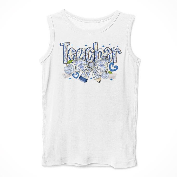Teacher Blue Chinoiserie Coquette Bow Heart Teacher Life Men Tank Top, funny design