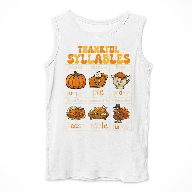 Thankful Syllables Teacher Thanksgiving Educational Kids Men Tank Top, funny design Thankful Syllables Teacher Thanksgiving Educational Kids Men Tank Top, funny design