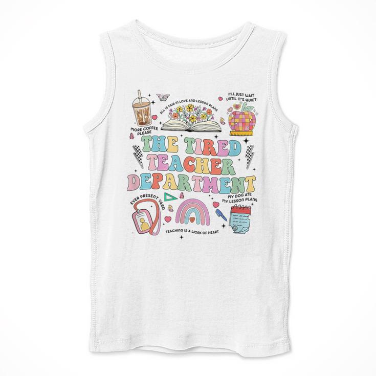 The Tired Teachers Department Retro Groovy Back To School Men Tank Top, funny design The Tired Teachers Department Retro Groovy Back To School Men Tank Top, funny design
