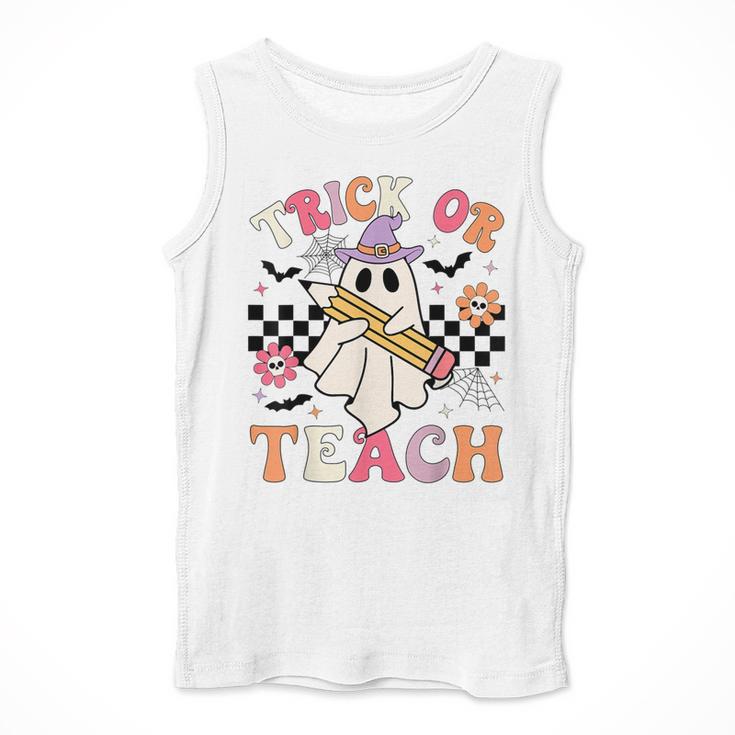 Trick Or Teach Groovy Teacher Halloween Retro Floral Ghost Men Tank Top, Groovy Teacher Gifts, funny design Trick Or Teach Groovy Teacher Halloween Retro Floral Ghost Men Tank Top, Groovy Teacher Gifts, funny design