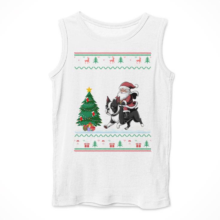Ugly Christmas Tree Lights Xmas Santa Riding Boston Terrier Men Tank Top, Boston Terrier Christmas Gifts, Boston Terrier Riding Gifts, funny design