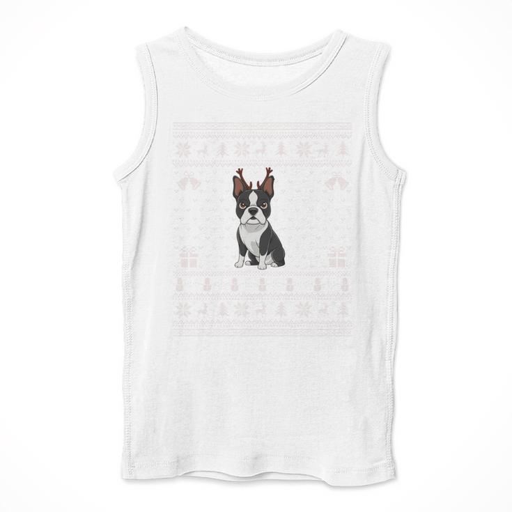Ugly Xmas Sweater Style Boston Terrier Reindeer Christmas Men Tank Top, Boston Terrier Christmas Gifts, funny design