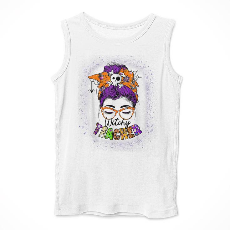 Witchy Teacher Halloween Messy Bun Teacher Bleached Men Tank Top, funny design Witchy Teacher Halloween Messy Bun Teacher Bleached Men Tank Top, funny design