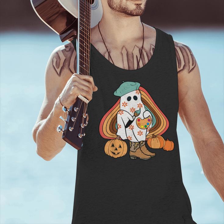 Art Teacher Painting Brushes Retro Pumpkin Ghost Artist Men Tank Top, gift for family, gift for coworker