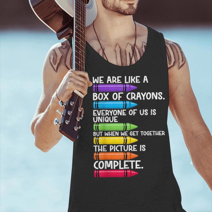 Back To School Teacher We Are Like A Box Of Crayons Men Tank Top, gift for family, gift for coworker