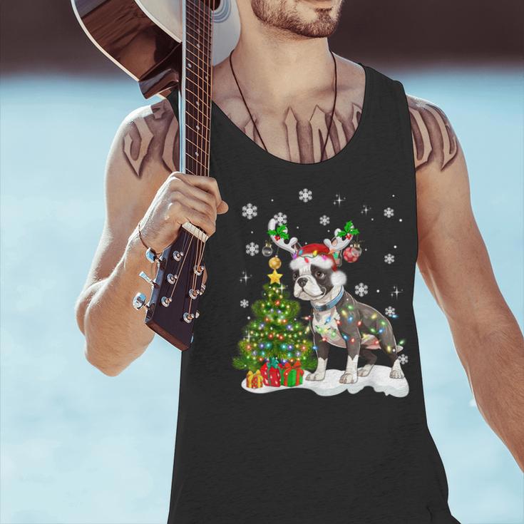 Boston Terrier Christmas Tree Lights Santa Hat Men Tank Top, Boston Terrier Christmas Tank Tops, gift for family, gift for coworker