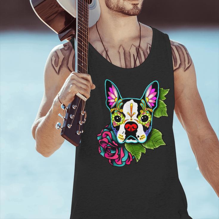 Boston Terrier In Day Of The Dead Sugar Skull Dog Men Tank Top, gift for family, gift for coworker