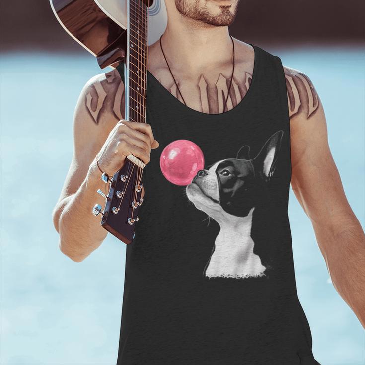 Boston Terrier Dog Blowing Chewing Bubble Gum Pink Men Tank Top