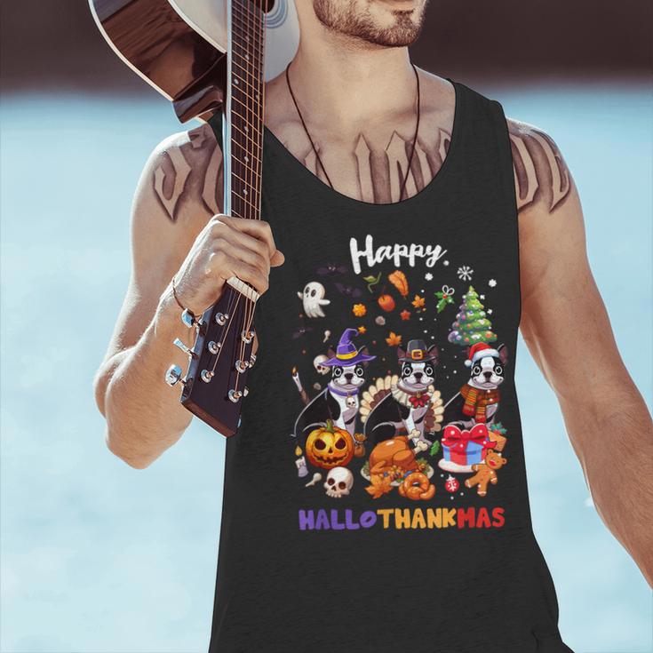 Boston Terrier Dog Christmas Happy Hallothankmas Halloween For Men Women Kids Men Tank Top