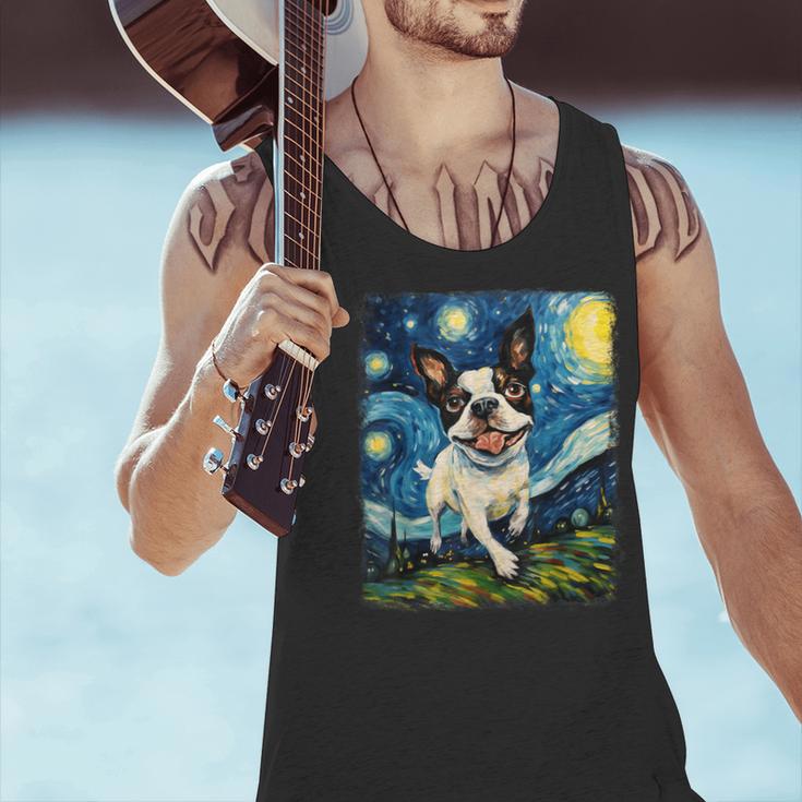 Boston Terrier Dog Starry Night Painting Men Tank Top