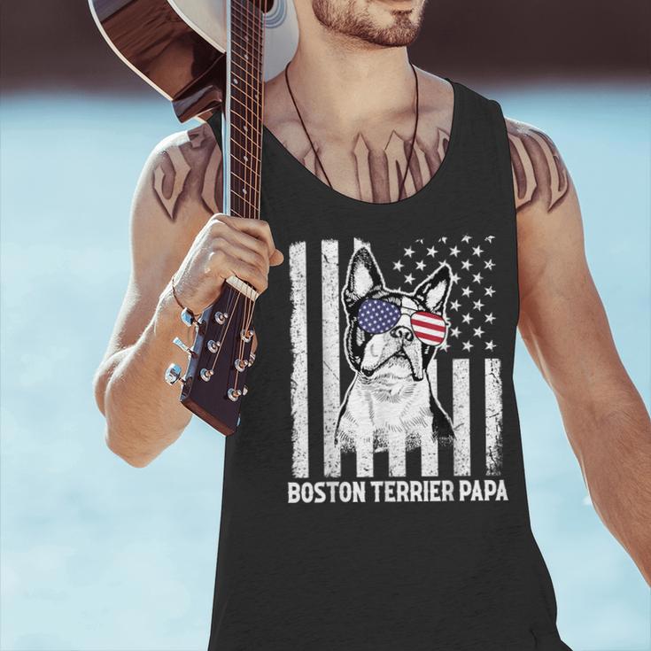 Boston Terrier Papa Cool Dog Lover USA American Flag Men Women Men Tank Top