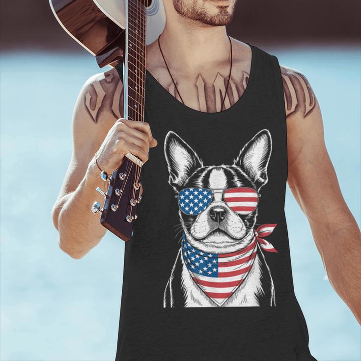 Boston Terrier USA Flag Sunglasses Patriotic 4th Of July Men Tank Top, Patriotic Boston Terrier Tank Tops, Boston Terrier 4th Of July Tank Tops, gift for family, gift for coworker