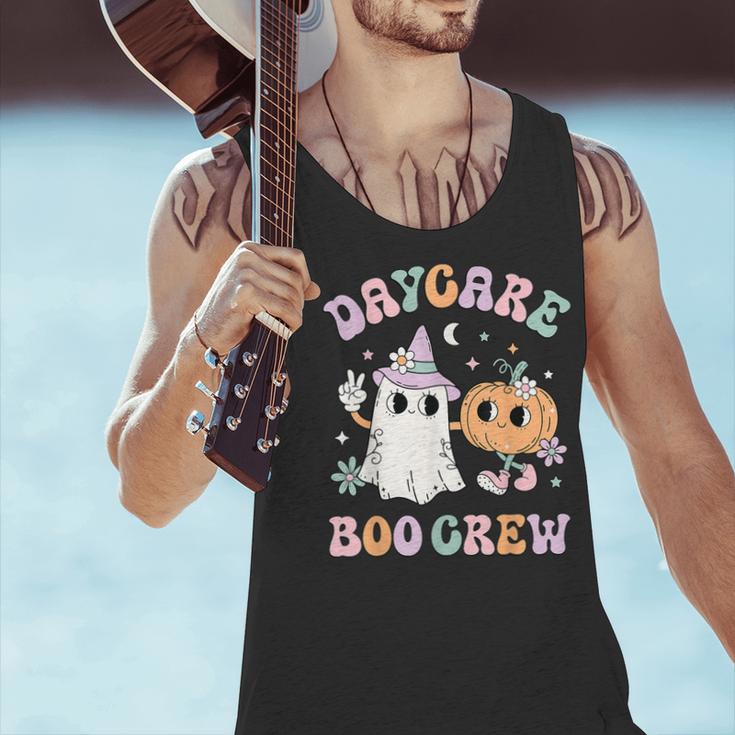 Daycare Boo Crew Groovy Halloween Floral Ghost Kid Teacher Men Tank Top, Groovy Teacher Tank Tops, gift for family, gift for coworker