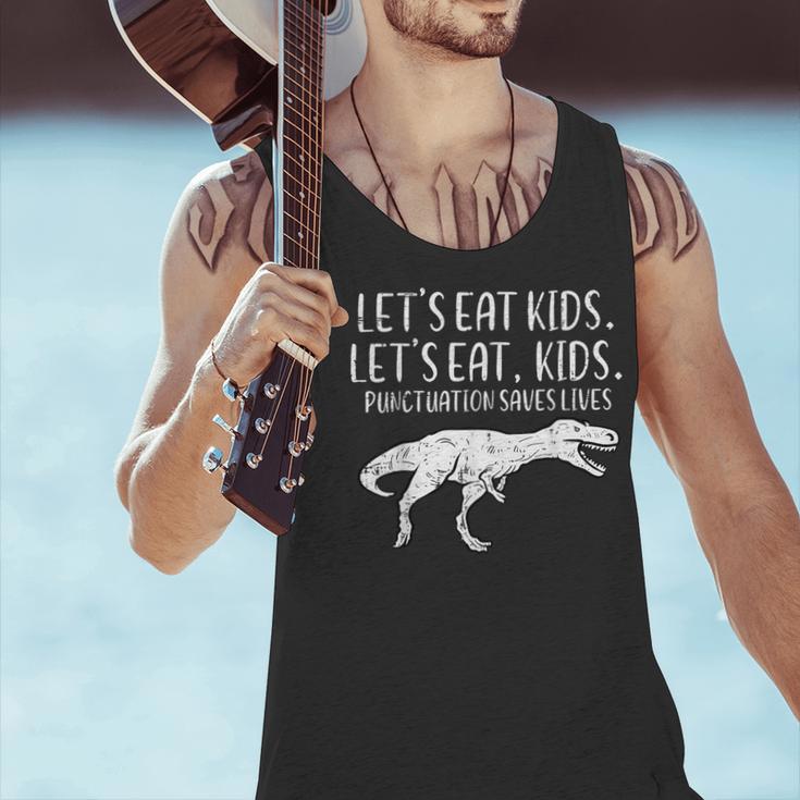 Lets Eat Kids Punctuation Saves Lives Dino Teacher Men Men Tank Top, gift for family, gift for coworker Lets Eat Kids Punctuation Saves Lives Dino Teacher Men Men Tank Top, gift for family, gift for coworker