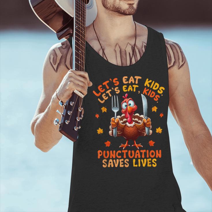 Eat Kids Punctuation Saves Lives Thanksgiving Turkey Teacher Men Tank Top, gift for family, gift for coworker