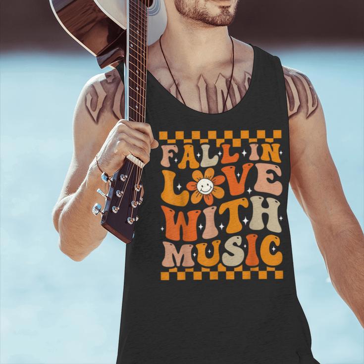 Fall In Love With Music Groovy Thanksgiving Music Teacher Men Women Girls Kids Men Tank Top, Groovy Teacher Tank Tops, gift for family, gift for coworker