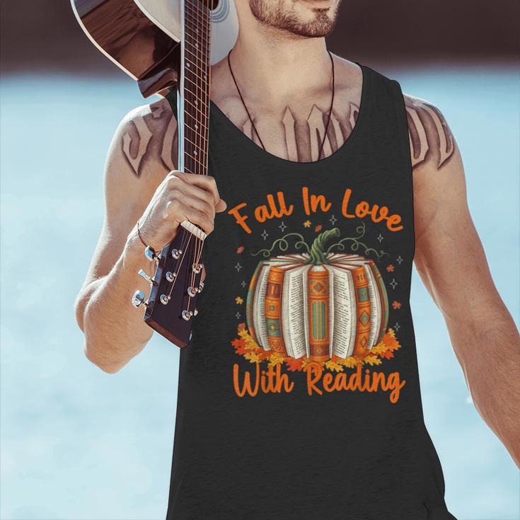 Fall In Love With Reading Pumpkin Autumn Librarians Teacher Men Tank Top, gift for family, gift for coworker