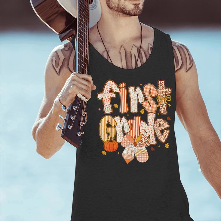 First Grade Fall Floral Coquette Bow Teachers Students Men Tank Top, First Grade Teacher Tank Tops, gift for family, gift for coworker First Grade Fall Floral Coquette Bow Teachers Students Men Tank Top, First Grade Teacher Tank Tops, gift for family, gift for coworker
