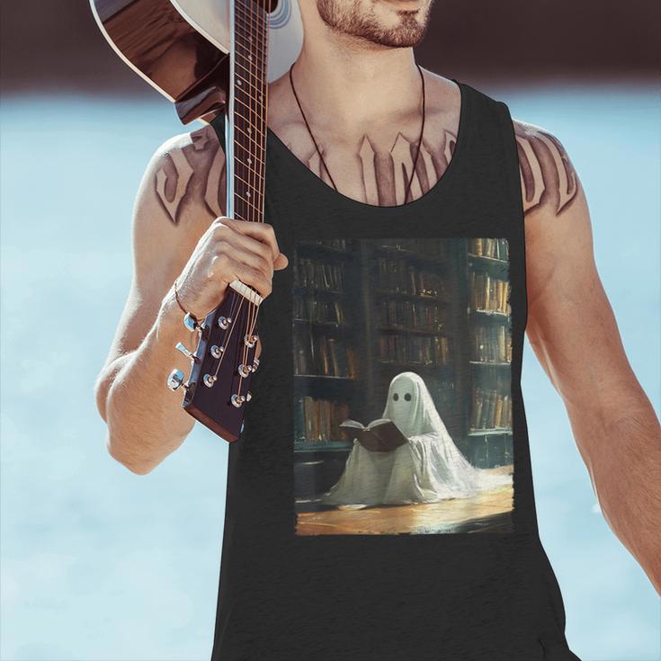 Ghost Library Halloween Book Reading Books Lover Teacher Men Tank Top, gift for family, gift for coworker