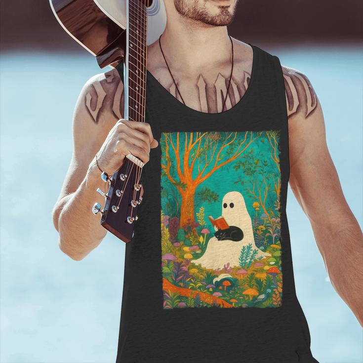 Groovy Ghost Reading Book Cat Halloween Ghost Teacher Men Tank Top, Groovy Teacher Tank Tops, gift for family, gift for coworker