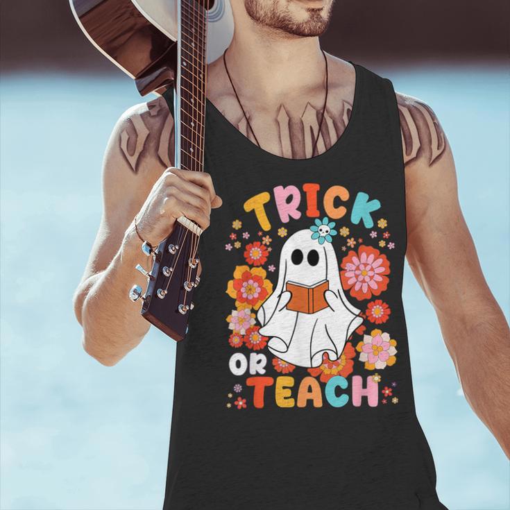 Groovy Halloween Trick Or Teach Retro Floral Ghost Teacher For Men Women Kids Men Tank Top, Groovy Teacher Tank Tops, gift for family, gift for coworker Groovy Halloween Trick Or Teach Retro Floral Ghost Teacher For Men Women Kids Men Tank Top, Groovy Teacher Tank Tops, gift for family, gift for coworker