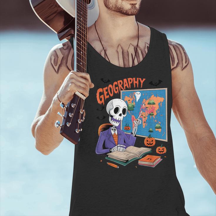 Halloween Skeleton Geography Teacher Pumpkin Bats Classroom Men Tank Top, gift for family, gift for coworker Halloween Skeleton Geography Teacher Pumpkin Bats Classroom Men Tank Top, gift for family, gift for coworker