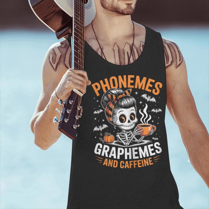 Halloween Skeleton Teacher Phonemes Graphemes Caffeine Lover Men Tank Top, gift for family, gift for coworker Halloween Skeleton Teacher Phonemes Graphemes Caffeine Lover Men Tank Top, gift for family, gift for coworker
