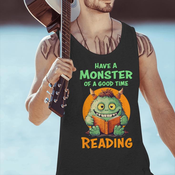 Halloween Teacher Librarian Monster Reading Books Men Women Kids Men Tank Top, gift for family, gift for coworker