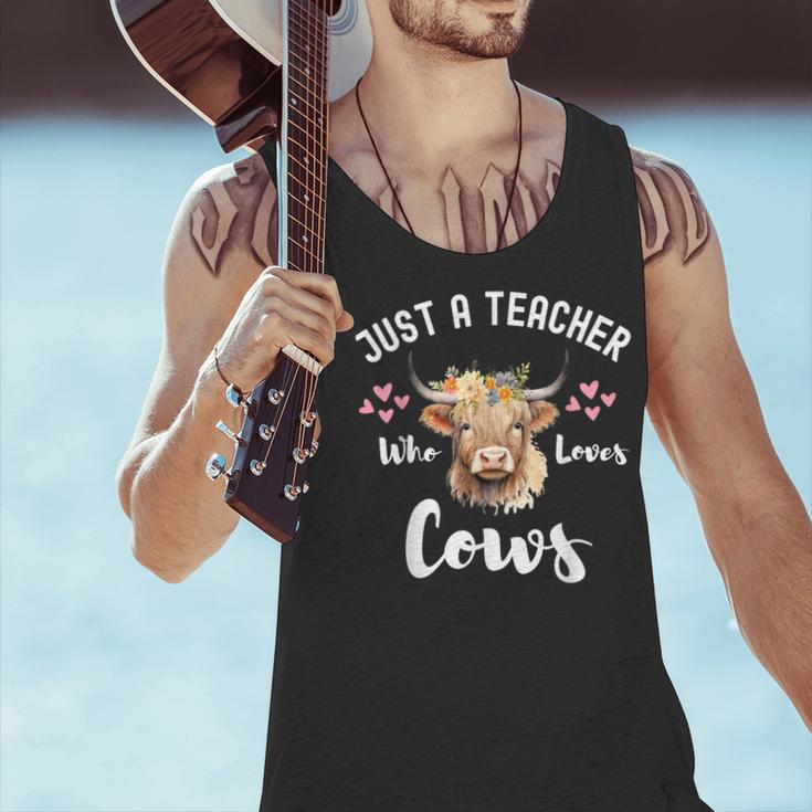 Just A Teacher Who Loves Cows Shirt Cute Highland Cow Men Tank Top, gift for family, gift for coworker